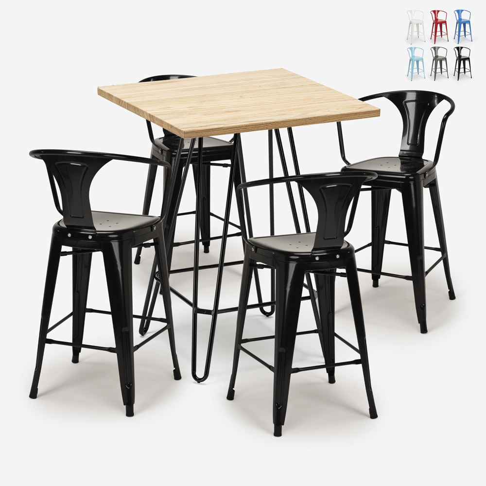 set 4 hocker tisch 60x60cm holz bar küche mason
