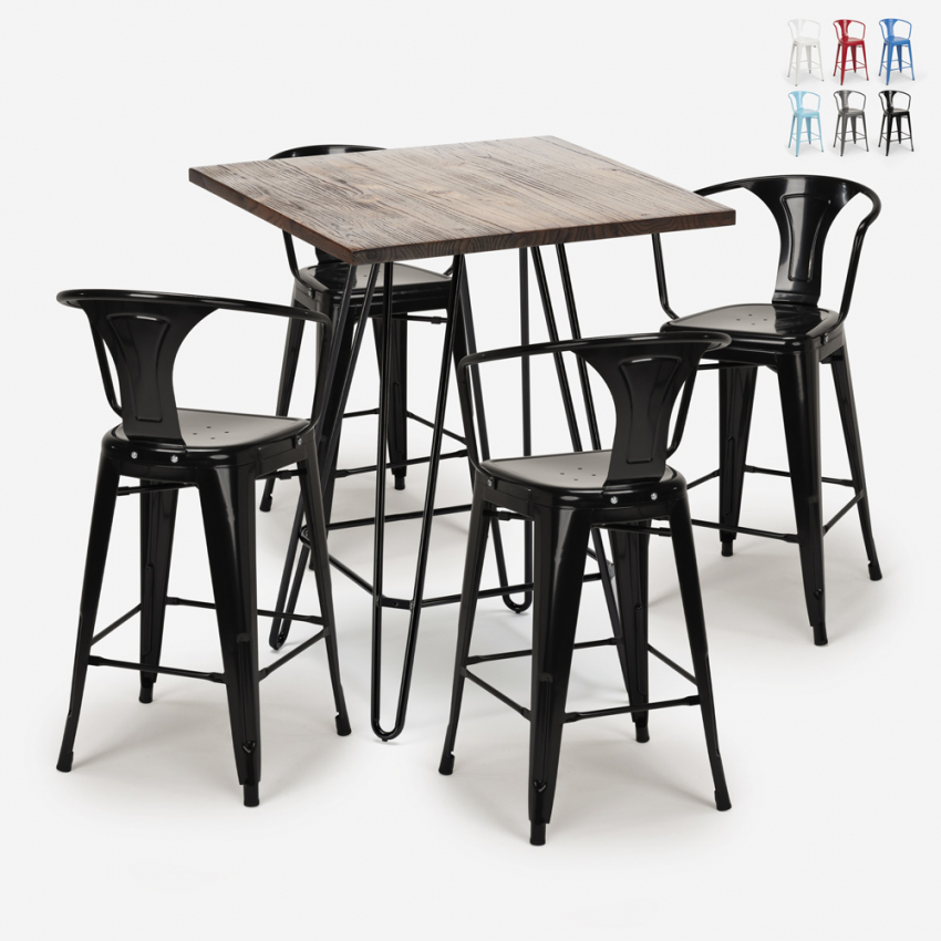 set tisch 60x60cm 4 hocker industrie stil küche bar holz mason noix Verkauf set tisch 60x60cm 4 hocker industrie stil küche bar holz mason noix Verkauf