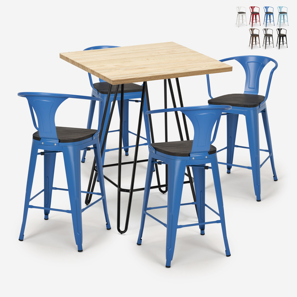 set 4 hocker industriellen holz metall tisch 60x60cm mason wood