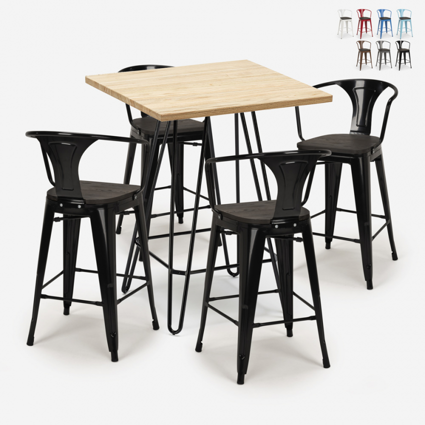 set 4 hocker industriellen holz metall tisch 60x60cm mason wood Katalog