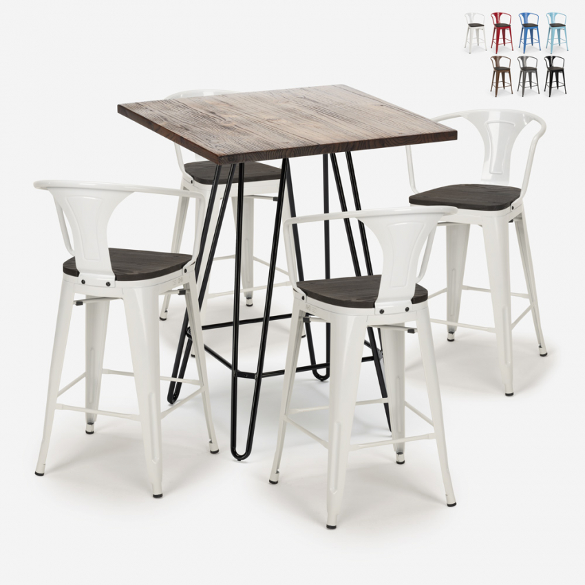 set tisch 60x60cm 4 hocker im industrie stil holz metal mason noix wood Aktion set tisch 60x60cm 4 hocker im industrie stil holz metal mason noix wood Aktion