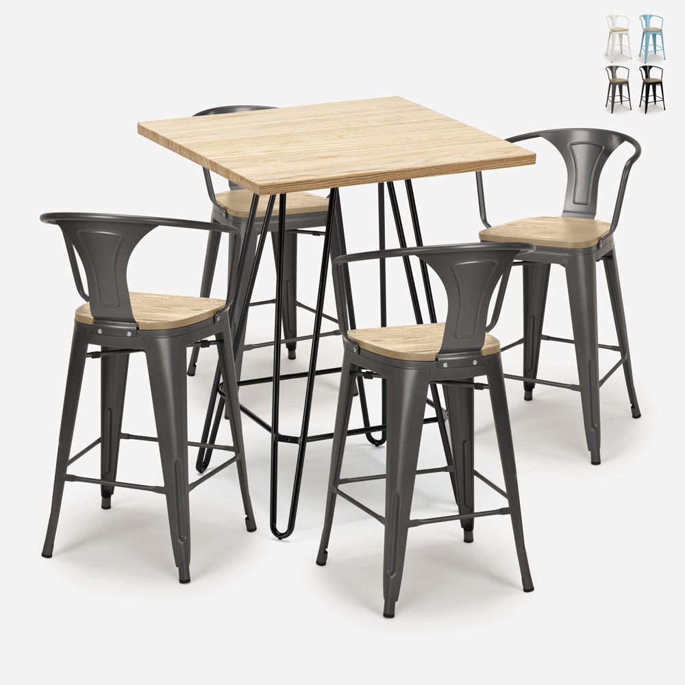 set hoher tisch 60x60cm 4 hocker bar küche mason top light