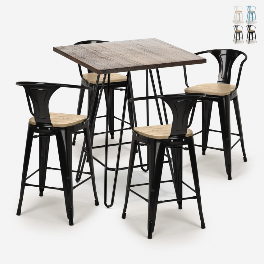 set 4 hocker hoher tisch 60x60cm bar küche mason noix top light Sales