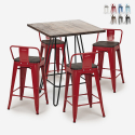 set tisch 60x60cm 4 hocker holz metall mason noix steel top Lagerbestand