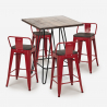 set tisch 60x60cm 4 hocker holz metall mason noix steel top 