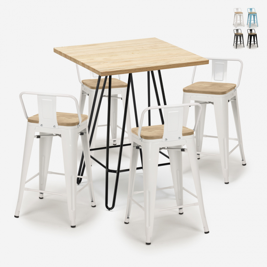 set 4 hocker tisch 60x60cm industrielle bar mason steel top light Sales set 4 hocker tisch 60x60cm industrielle bar mason steel top light Sales