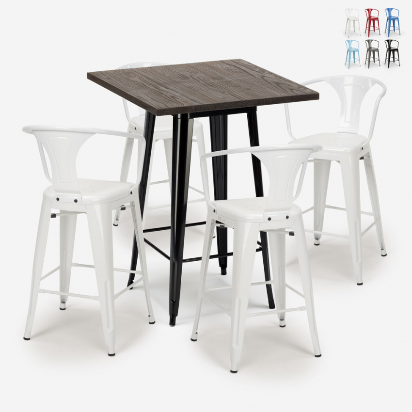 set von 4 hockern hoher tisch 60x60cm metall holz bruck black Angebot set von 4 hockern hoher tisch 60x60cm metall holz bruck black Angebot