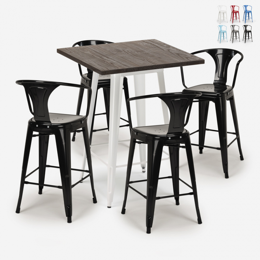set 4 hocker tisch 60x60cm holz metall bar bruck white Rabatte set 4 hocker tisch 60x60cm holz metall bar bruck white Rabatte