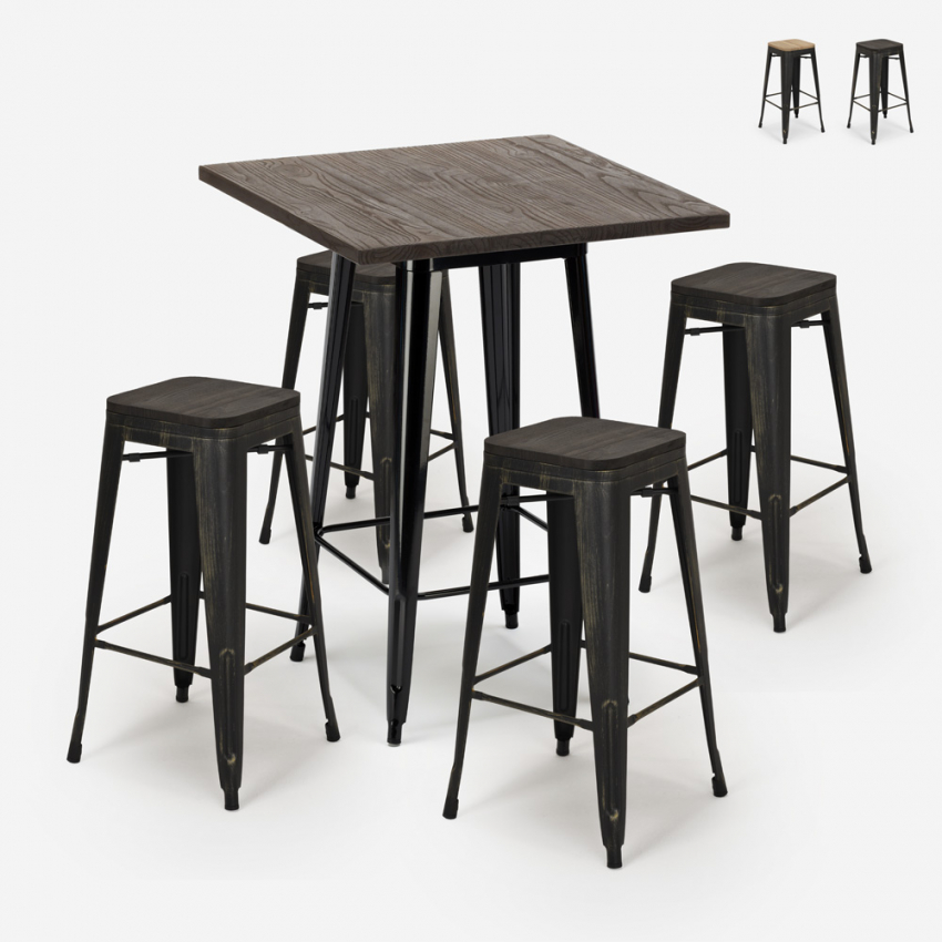 set 4 hocker hoher tisch 60x60cm holz industriellen stil bar bent black Aktion set 4 hocker hoher tisch 60x60cm holz industriellen stil bar bent black Aktion