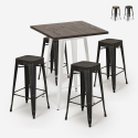 set 4 hocker hoher tisch 60x60cm industrieller stil holz bar bent white Verkauf