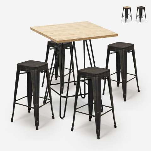 Set Bar Küche 4 Hocker tolix Holz hohen Tisch industriellen 60x60cm Oudin Aktion