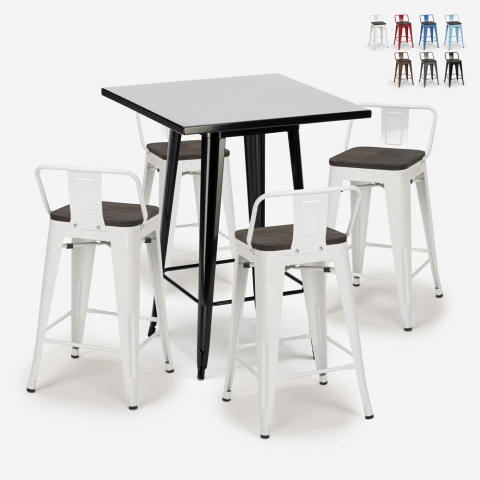Set 4 tolix Hocker Tisch 60x60cm industrieller Stil Metall Buch Black Aktion