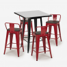 set 4 hocker tisch 60x60cm industrieller stil metall buch black 