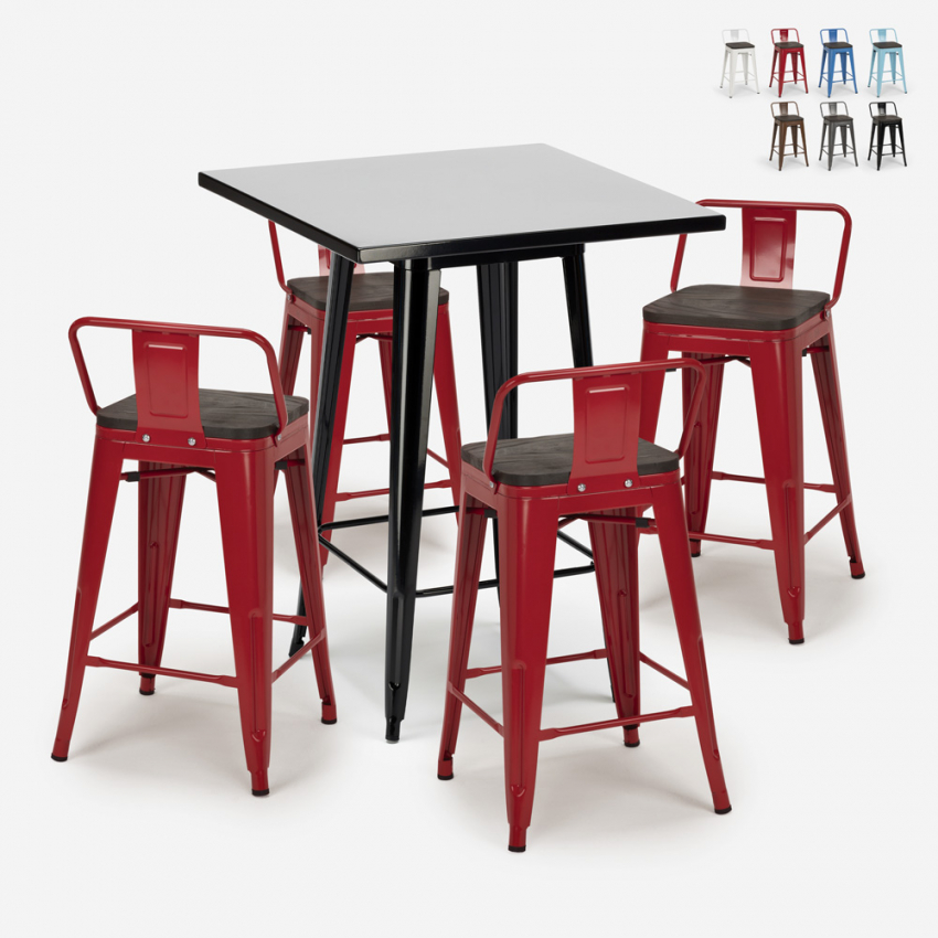 set 4 hocker tisch 60x60cm industrieller stil metall buch black Lagerbestand
