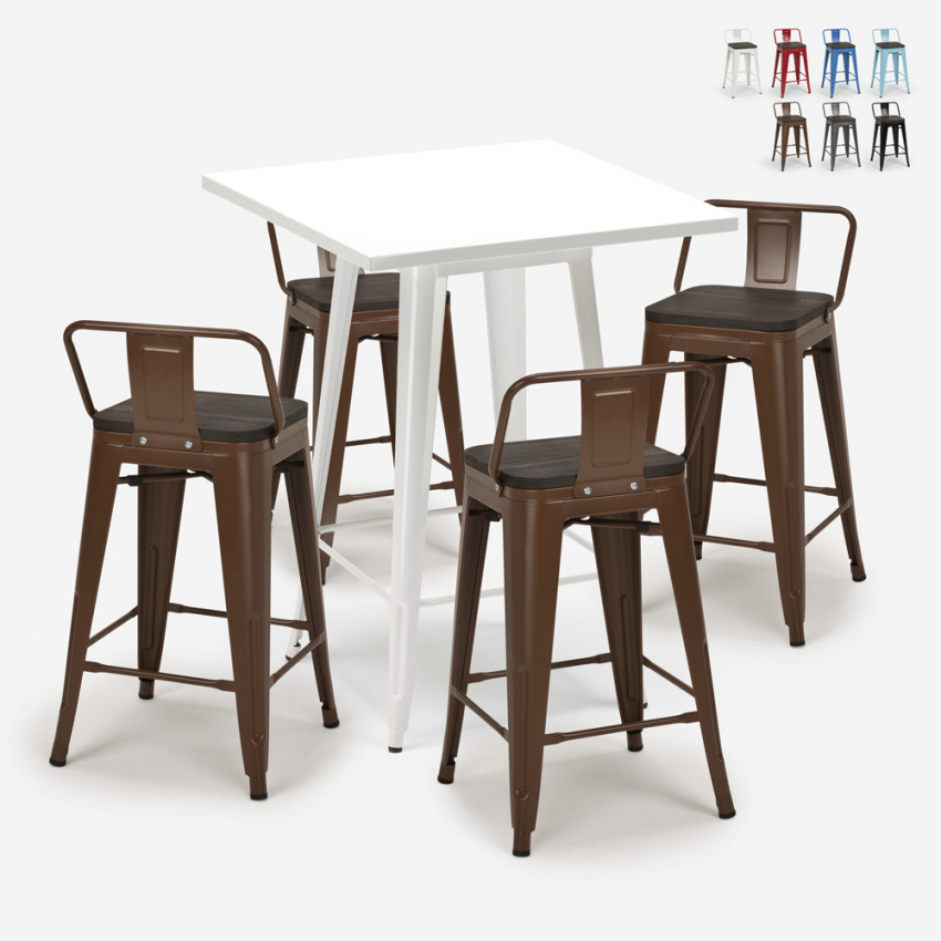 set 4 hocker tisch 60x60cm industrieller stil metall bar buch white Rabatte set 4 hocker tisch 60x60cm industrieller stil metall bar buch white Rabatte