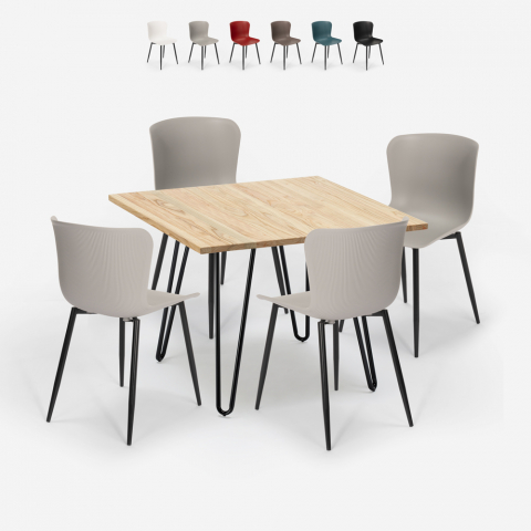 Set 4 Stühle quadratischer Tisch 80x80cm Industriedesign Claw Light