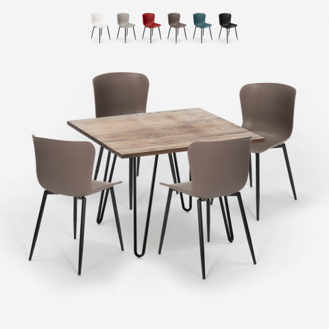 Set quadratischer Tisch 80x80cm 4 Stühle Holz Metall Industrial Style Claw