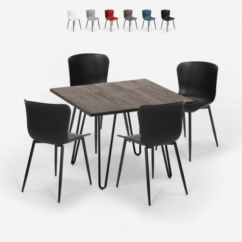 Tisch-Set 80x80cm Quadrat 4 Stühle industriellen Stil Metall Claw Dark Aktion