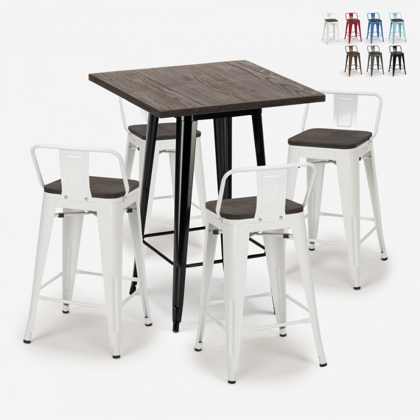 set 4 hocker tisch 60x60cm industrieller stil holz metall peaky black Angebot set 4 hocker tisch 60x60cm industrieller stil holz metall peaky black Angebot