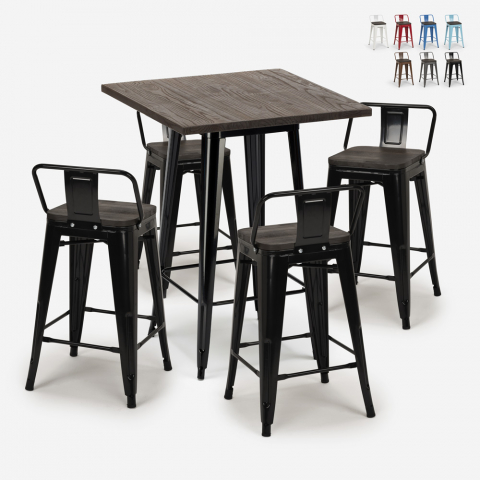 Satz von 4 tolix Hocker industriellen Couchtisch 60x60cm Holz Metall Peaky Black Aktion