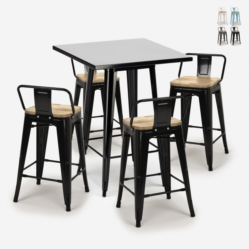 tisch set 60x60cm 4 hocker schwarz metall bar küche bucket steel black Aktion tisch set 60x60cm 4 hocker schwarz metall bar küche bucket steel black Aktion