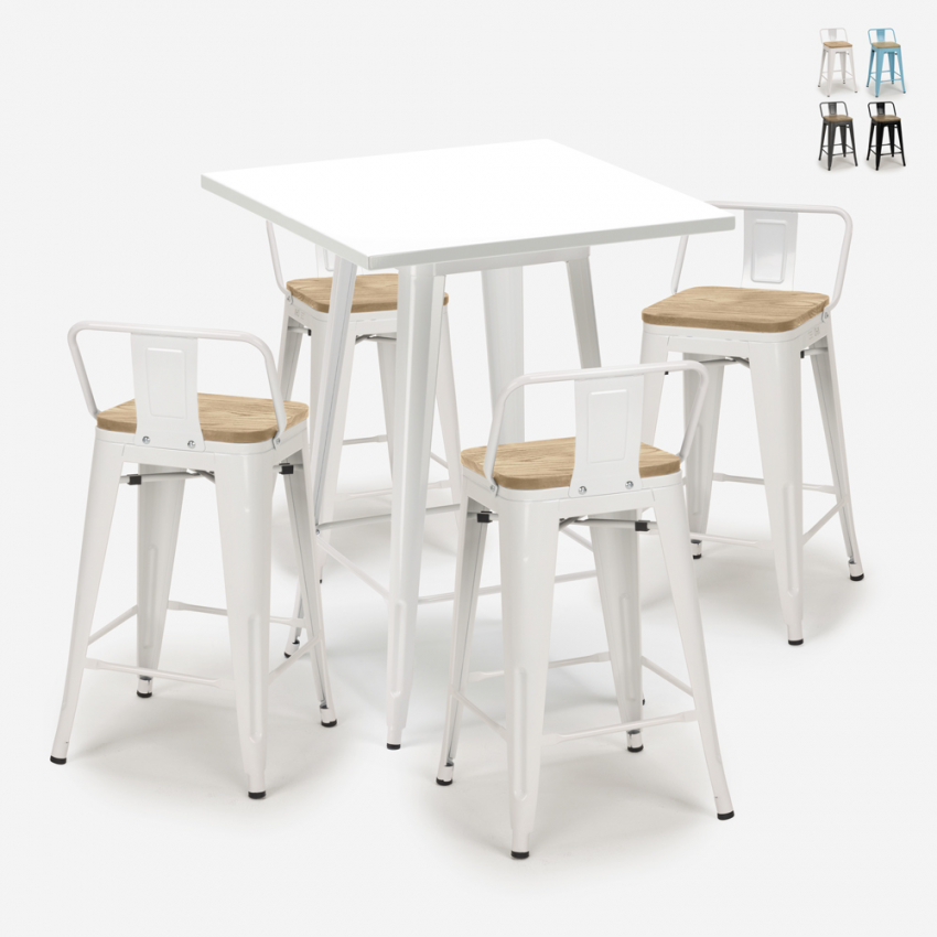 set 4 hocker tisch 60x60cm industrieller stil bar weiß bucket steel white Aktion set 4 hocker tisch 60x60cm industrieller stil bar weiß bucket steel white Aktion