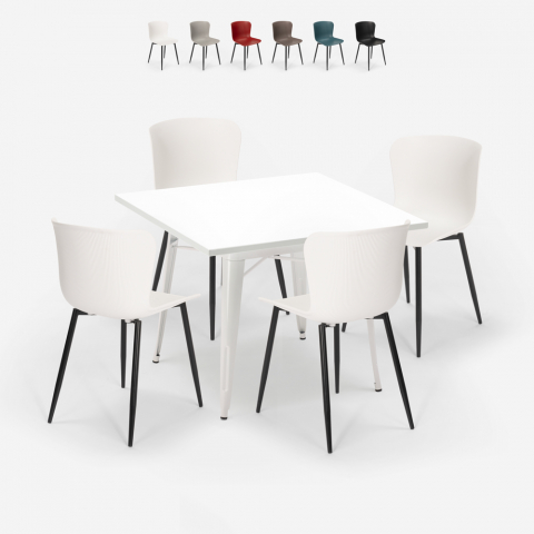 Set quadratischer Tisch 80x80cm Industriedesign 4 Tolix Stühle Wrench Light