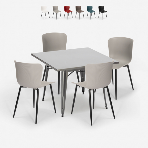 set 4 stühle quadratischer tisch 80x80cm industriestil design wrench Aktion