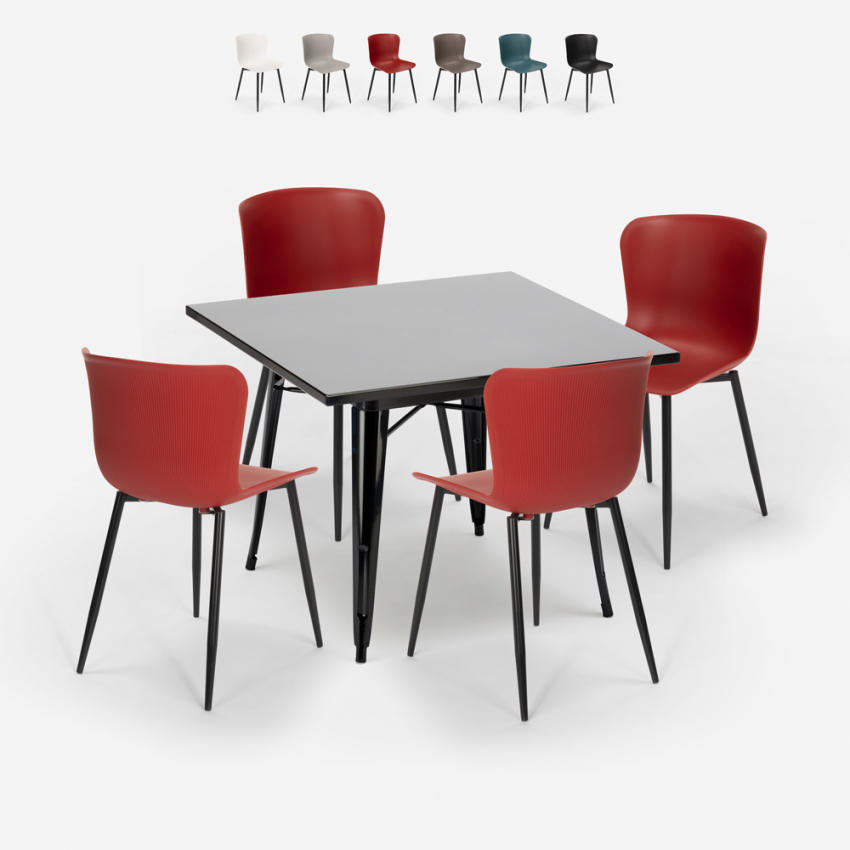 set quadratischer tisch 80x80cmt 4 stühle industrieller stil wrench dark Sales