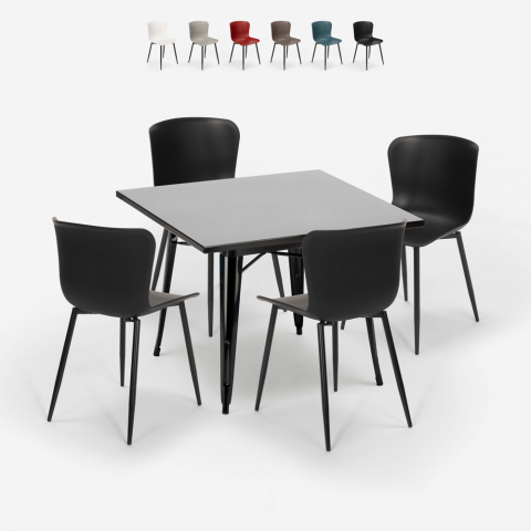 Set 4 Stühle Tisch 80x80cm Tolix eckig Industrial Style Wrench Dark