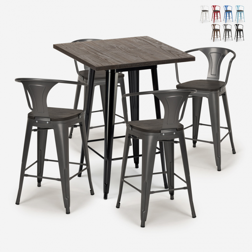 set hoher tisch 60x60cm 4 hocker industrieller stil metall bruck wood black Katalog set hoher tisch 60x60cm 4 hocker industrieller stil metall bruck wood black Katalog