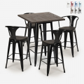 set  hoher tisch 60x60cm 4 hocker industrieller stil metall  bruck wood black Aktion