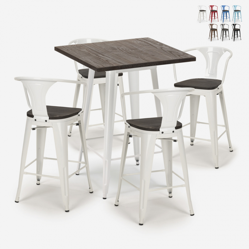 set 4 hocker tisch 60x60cm holz metall bruck wood white Aktion set 4 hocker tisch 60x60cm holz metall bruck wood white Aktion