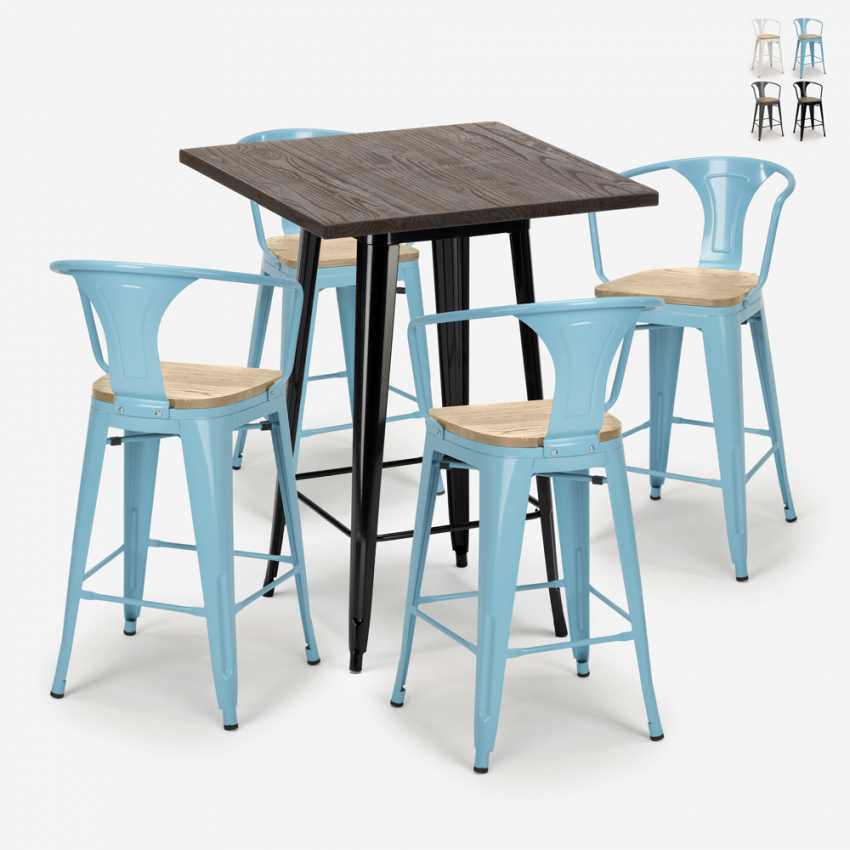 set 4 hocker hoher tisch 60x60cm küche bruck black top light Angebot