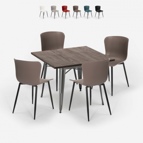 Tischset quadratisch 80x80cm Tolix Industriedesign 4 Stühle Anvil Aktion
