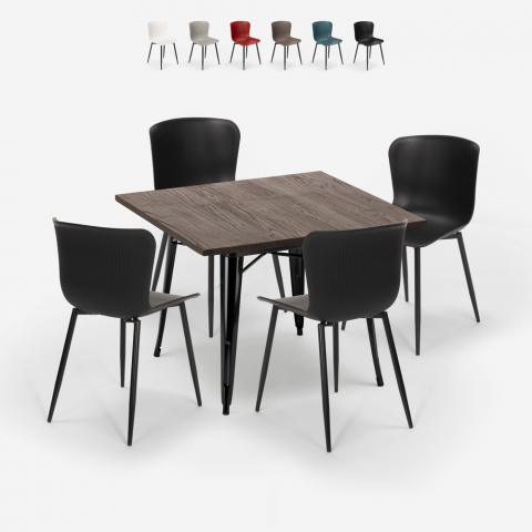 Set Quadratischer Tisch 80x80cm 4 Tolix Stühle Industriestil Anvil Dark Aktion