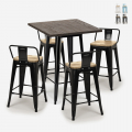 set von 4 hockern und tisch 60x60cm holz metall industriell bar rough black Aktion