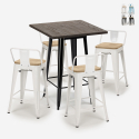 set von 4 hockern und tisch 60x60cm holz metall industriell bar rough black Angebot