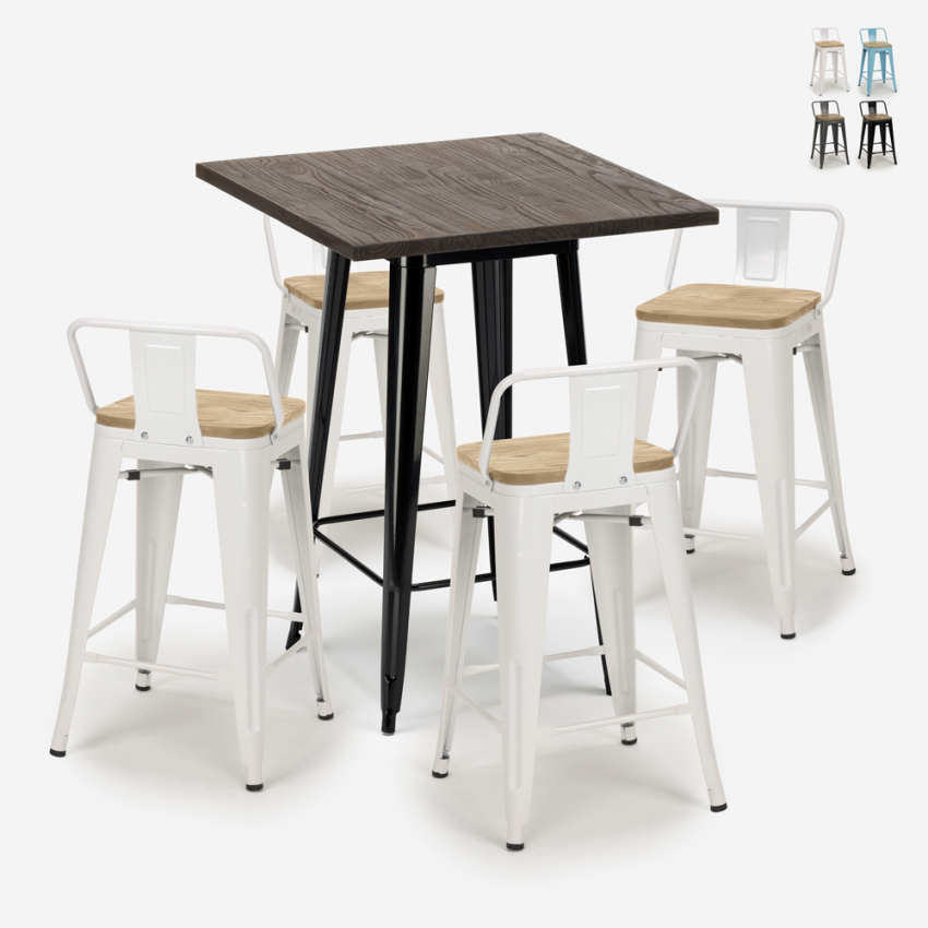 set von 4 hockern und tisch 60x60cm holz metall industriell bar rough black Angebot set von 4 hockern und tisch 60x60cm holz metall industriell bar rough black Angebot