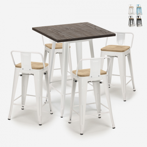Bar-Tisch-Set 60x60cm Industrie-Design tolix 4 Hocker Rough White Aktion