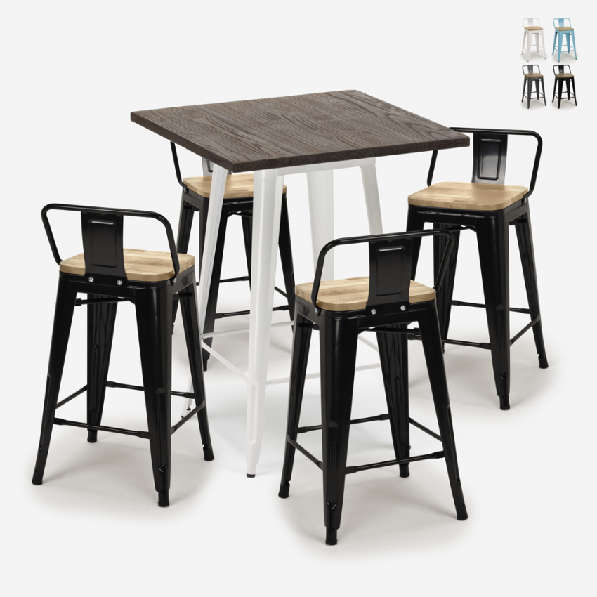 set tisch 60x60cm 4 hocker bar industrie-design rough white Sales