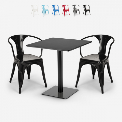 Set Tisch Horeca 70x70cm 2 Stühle Industriedesign Starter Dark