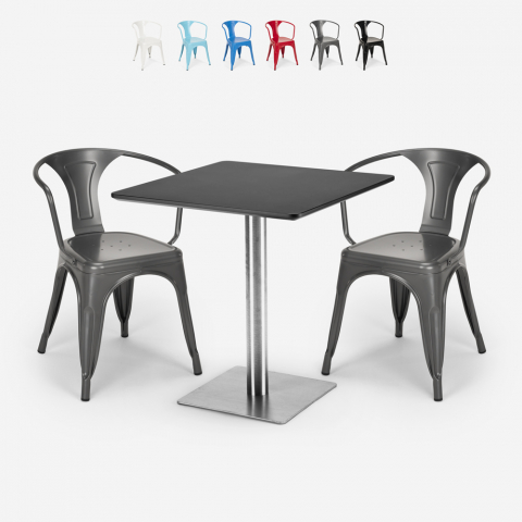 set 2 Lix stühle tisch 70x70cm horeca bar restaurants starter silver Aktion