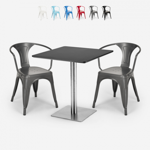Set 2 Stühle Tolix Couchtisch 70x70cm Horeca Bar Restaurants Starter Silber Aktion