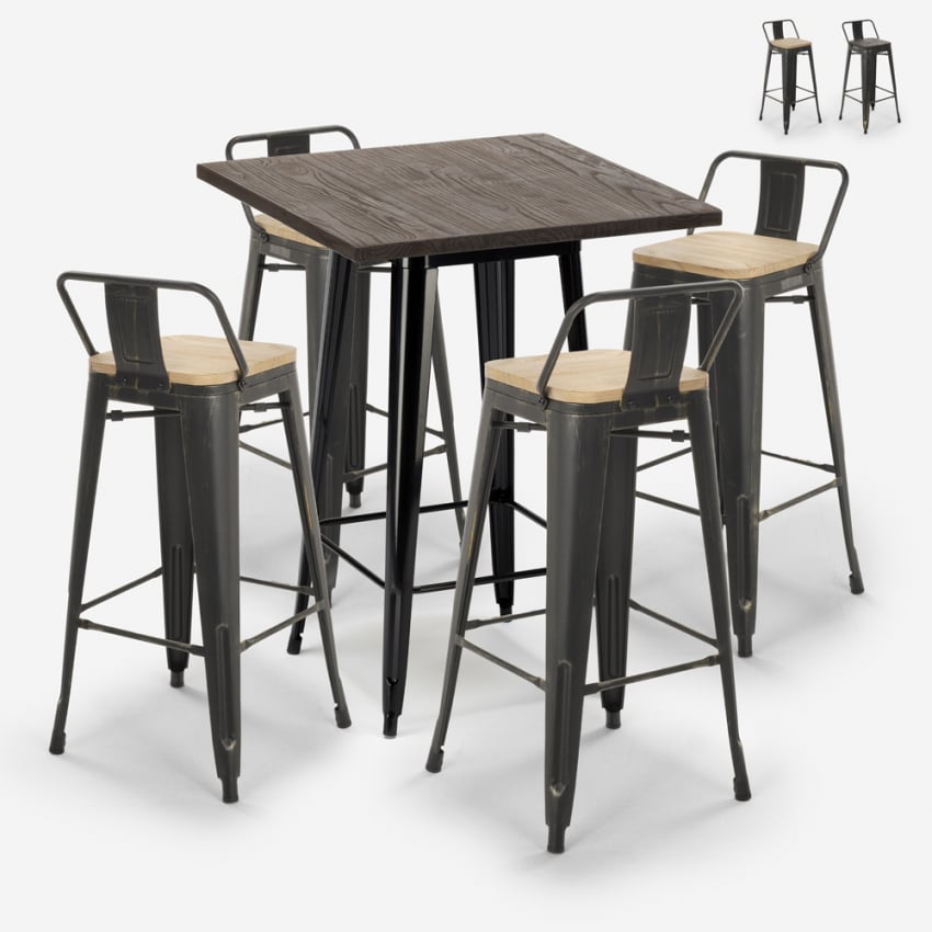 set 4 hocker hoher tisch 60x60cm vintage holz metall bar axel black Verkauf set 4 hocker hoher tisch 60x60cm vintage holz metall bar axel black Verkauf