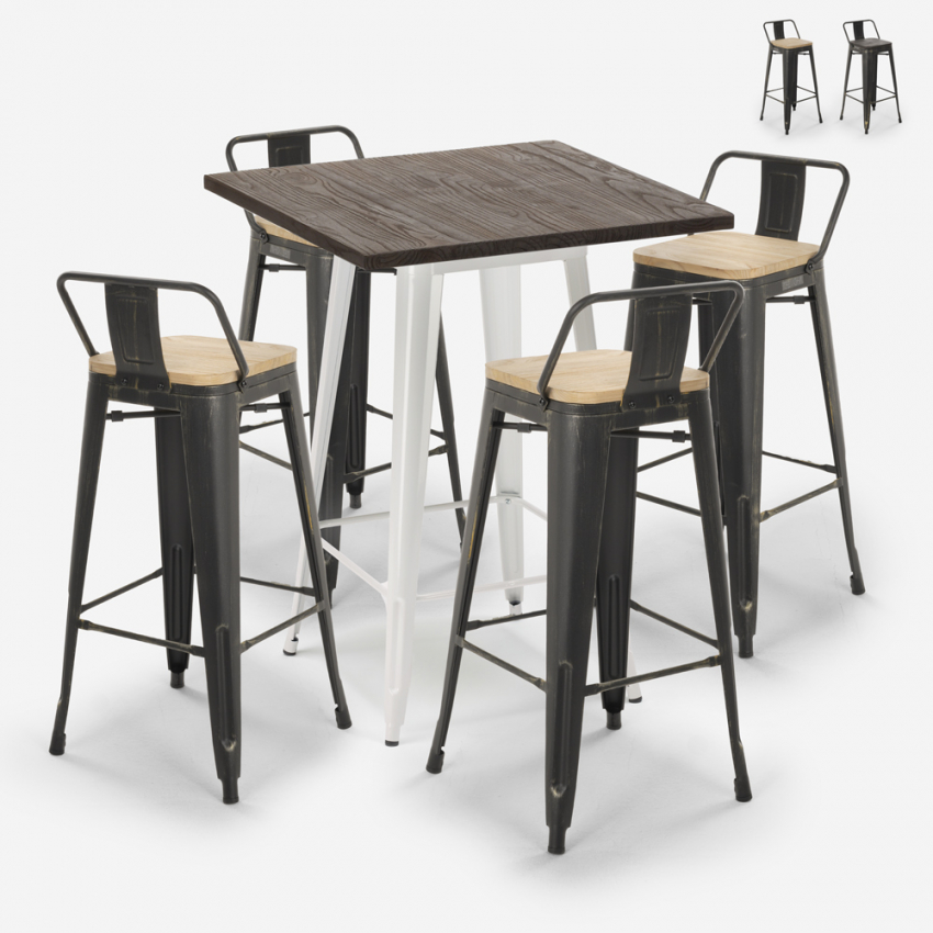 set tisch 60x60cm 4 vintage hocker holz metall baraxel white Aktion set tisch 60x60cm 4 vintage hocker holz metall baraxel white Aktion