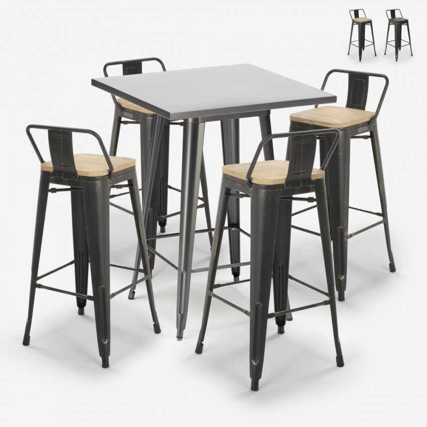 set 4 hocker hoher tisch 60x60cm vintage industrial bar küche rush Aktion set 4 hocker hoher tisch 60x60cm vintage industrial bar küche rush Aktion