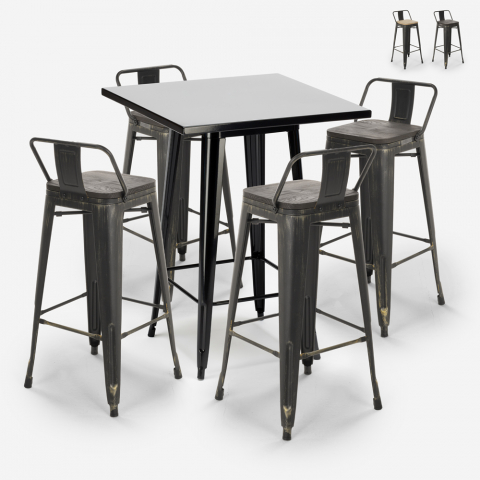 Set hoher Tisch 60x60cm 4 tolix Hocker schwarz vintage industriell Rush Black Aktion