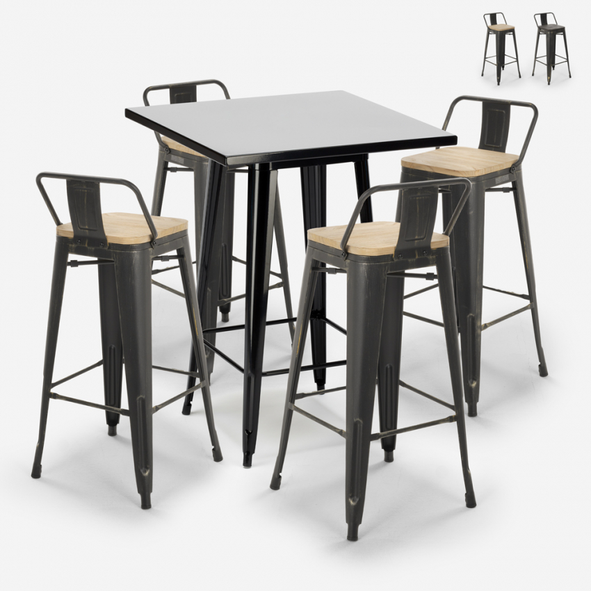 set hoher tisch 60x60cm 4 hocker schwarz vintage industriell rush black Verkauf set hoher tisch 60x60cm 4 hocker schwarz vintage industriell rush black Verkauf