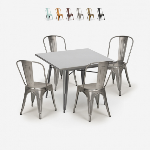 Bistro-Küchen-Set 4 Stühle im Vintage-Stil tolix industriellen Tisch 80x80cm Staat Aktion